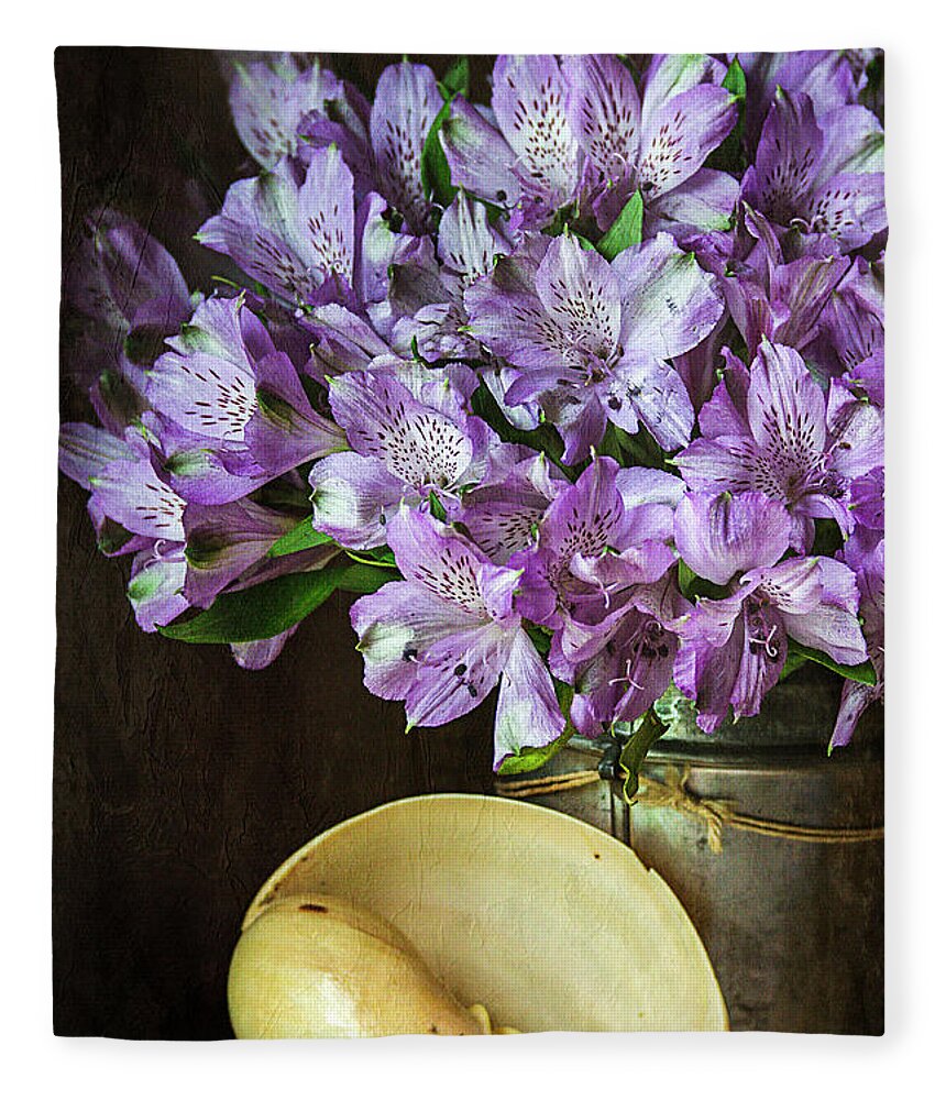 Alstroemeria Fleece Blanket featuring the photograph Alstroemeria with Seashell by Cindi Ressler