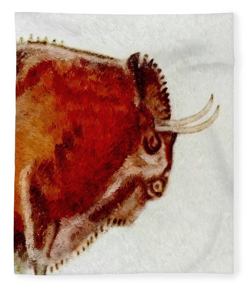Altamira Fleece Blanket featuring the digital art Altamira Prehistoric Bison Detail by Weston Westmoreland