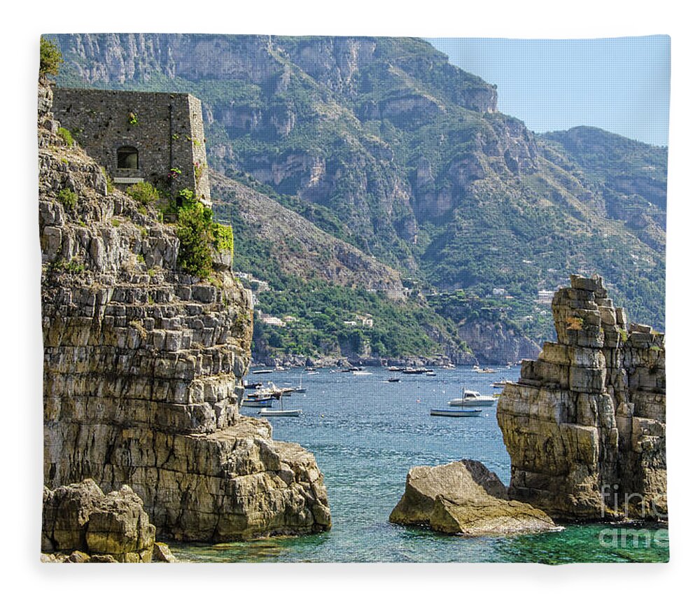 Positano Fleece Blanket featuring the photograph Amalfi fortress by Maria Rabinky
