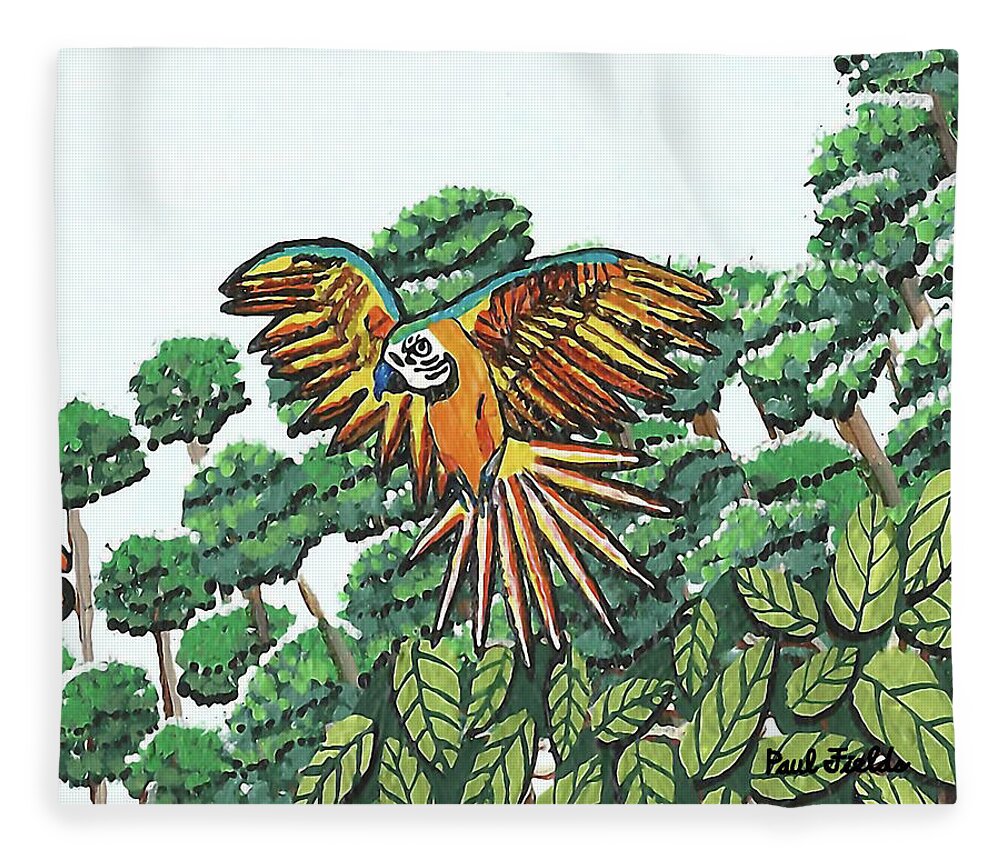 Bird Fleece Blanket featuring the painting Amazon Bird by Paul Fields