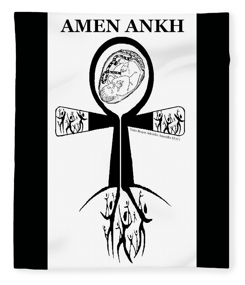 Amen Ankh Fleece Blanket featuring the digital art Amen Ankh bw by Adenike AmenRa
