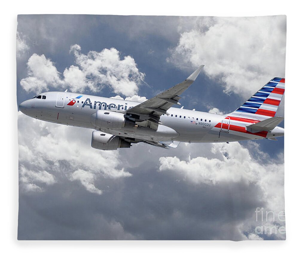 Airbus Fleece Blanket featuring the digital art American Airlines Airbus A319 by Airpower Art