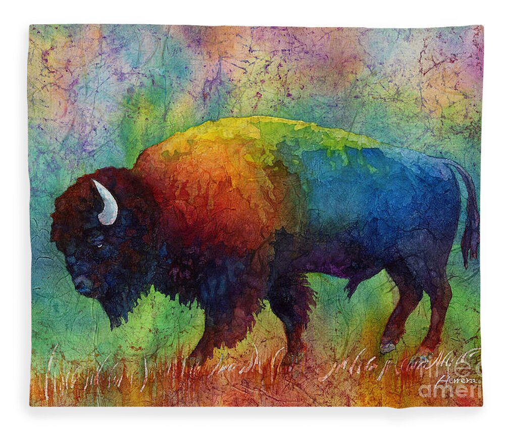 Bison Fleece Blanket featuring the painting American Buffalo 6 by Hailey E Herrera