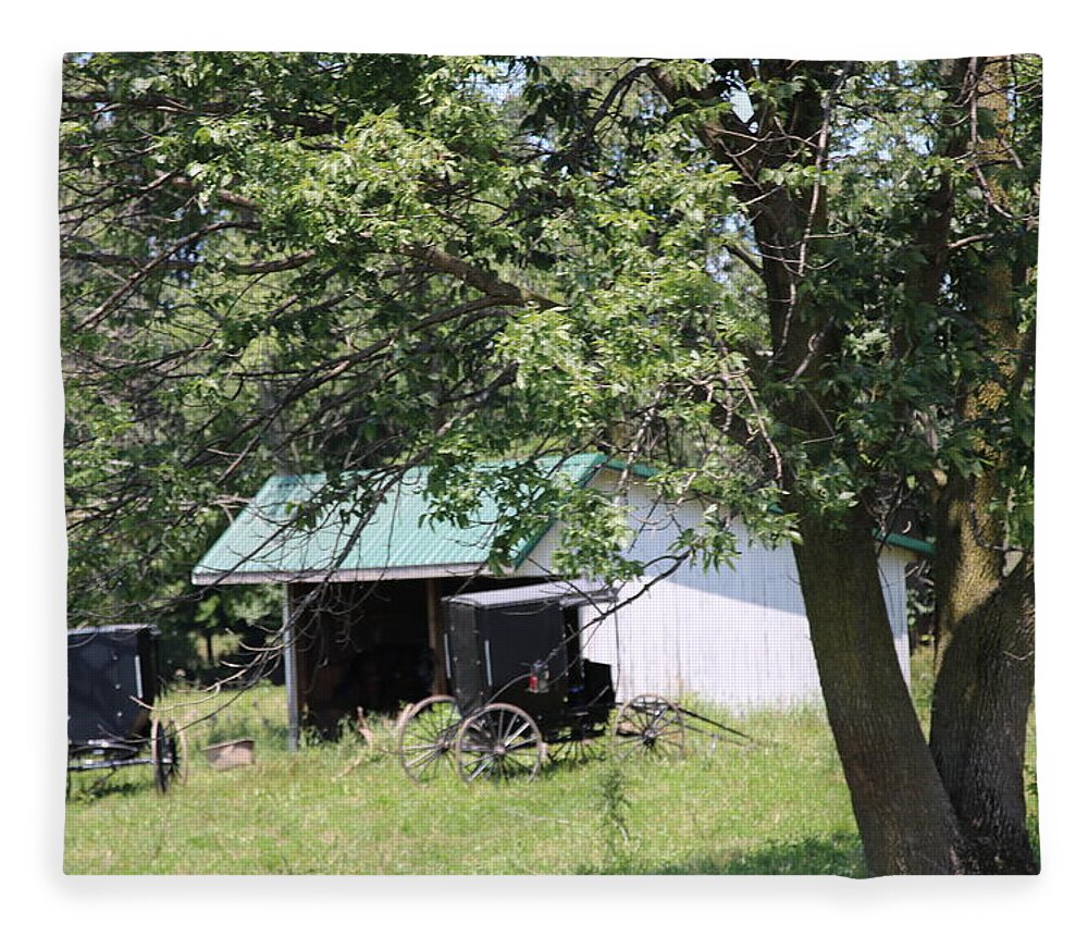 Amish Fleece Blanket featuring the photograph Amish Barn and Buggy's by Rick Redman