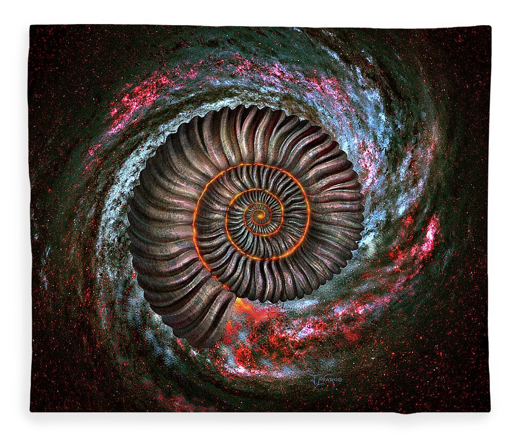Ammonite Fleece Blanket featuring the digital art Ammonite Galaxy by Jerry LoFaro