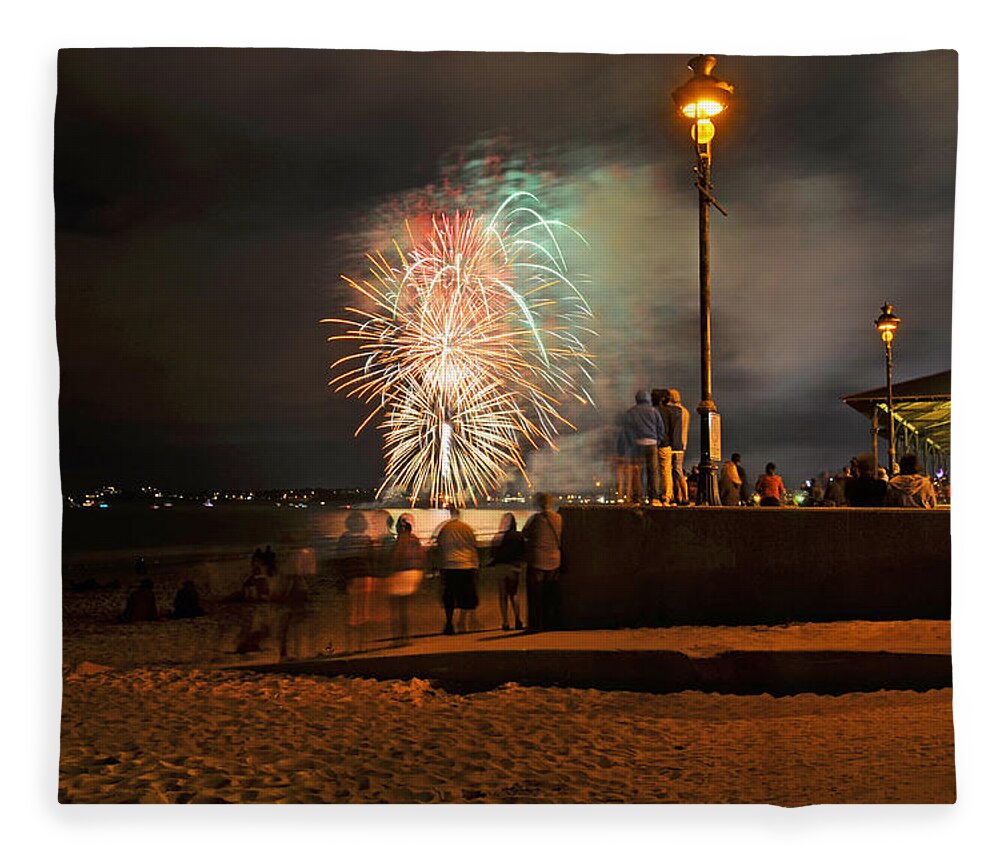 Revere Fleece Blanket featuring the photograph An impressive display Revere Beach Fireworks 2015 2 by Toby McGuire