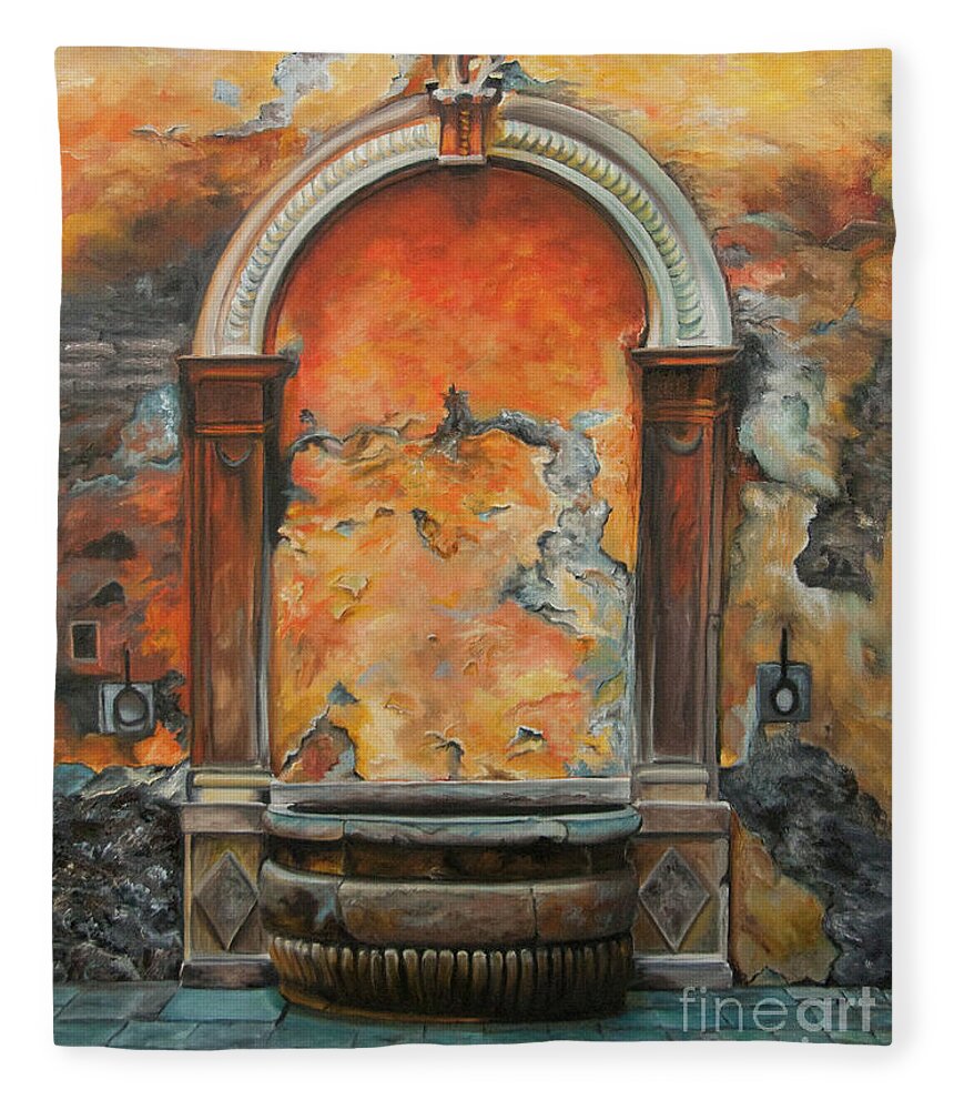 Fountain Painting Fleece Blanket featuring the painting Ancient Italian Fountain by Charlotte Blanchard