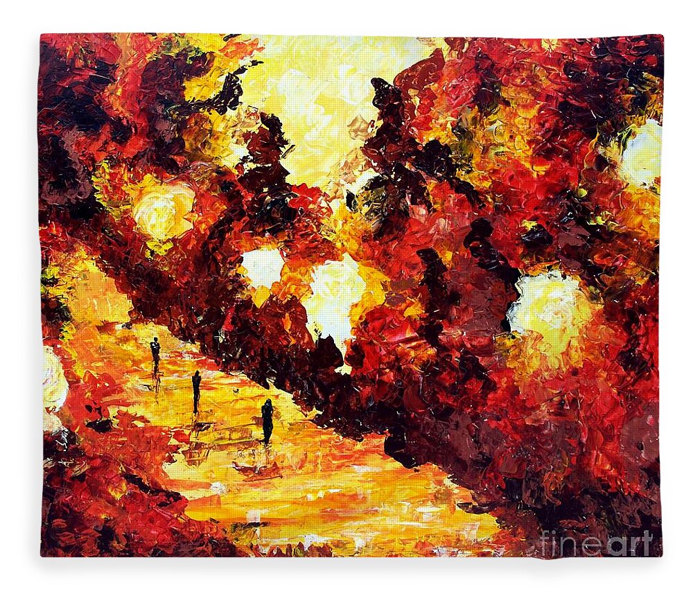 Pallet Knife Painting Fleece Blanket featuring the painting Ancient Park by Lidija Ivanek - SiLa