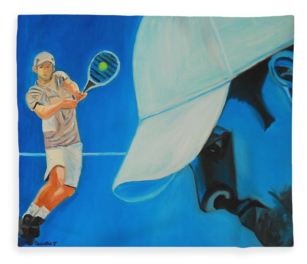 Andy Fleece Blanket featuring the painting Andy Roddick by Quwatha Valentine