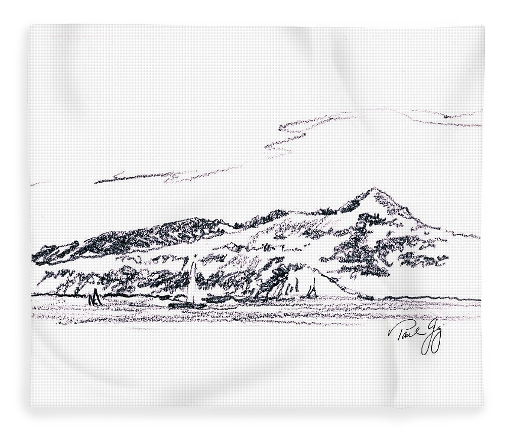 Angel Island Fleece Blanket featuring the painting Angel Island From Sausalito by Paul Gaj