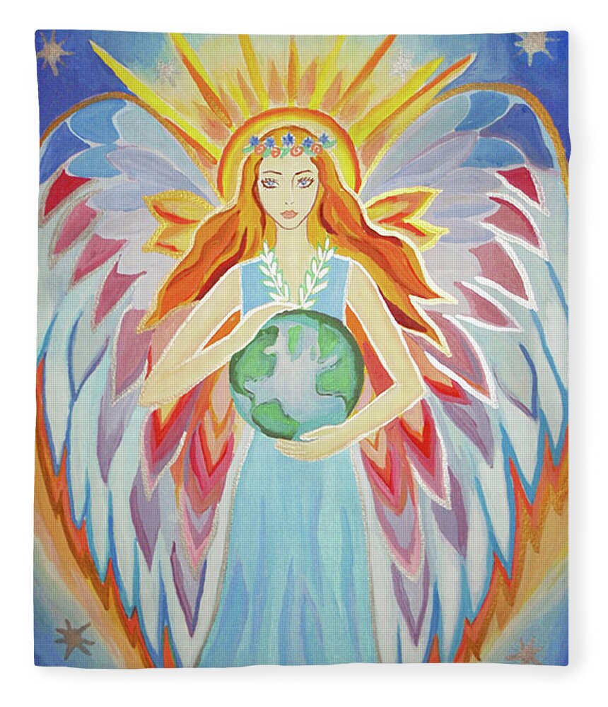 Angel Fleece Blanket featuring the painting Angel of Peace by Anna Lobsanova