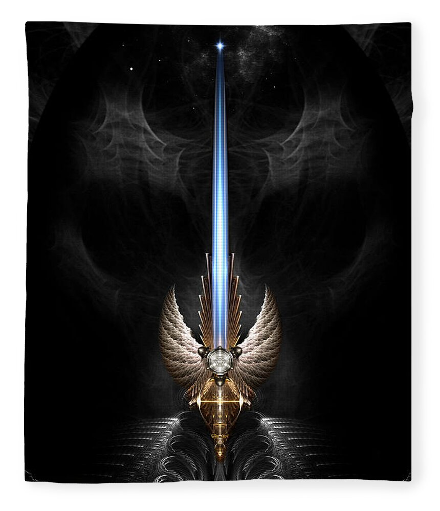 Sword Fleece Blanket featuring the digital art Angel Wing Sword Of Arkledious DGS Fractal Art by Rolando Burbon