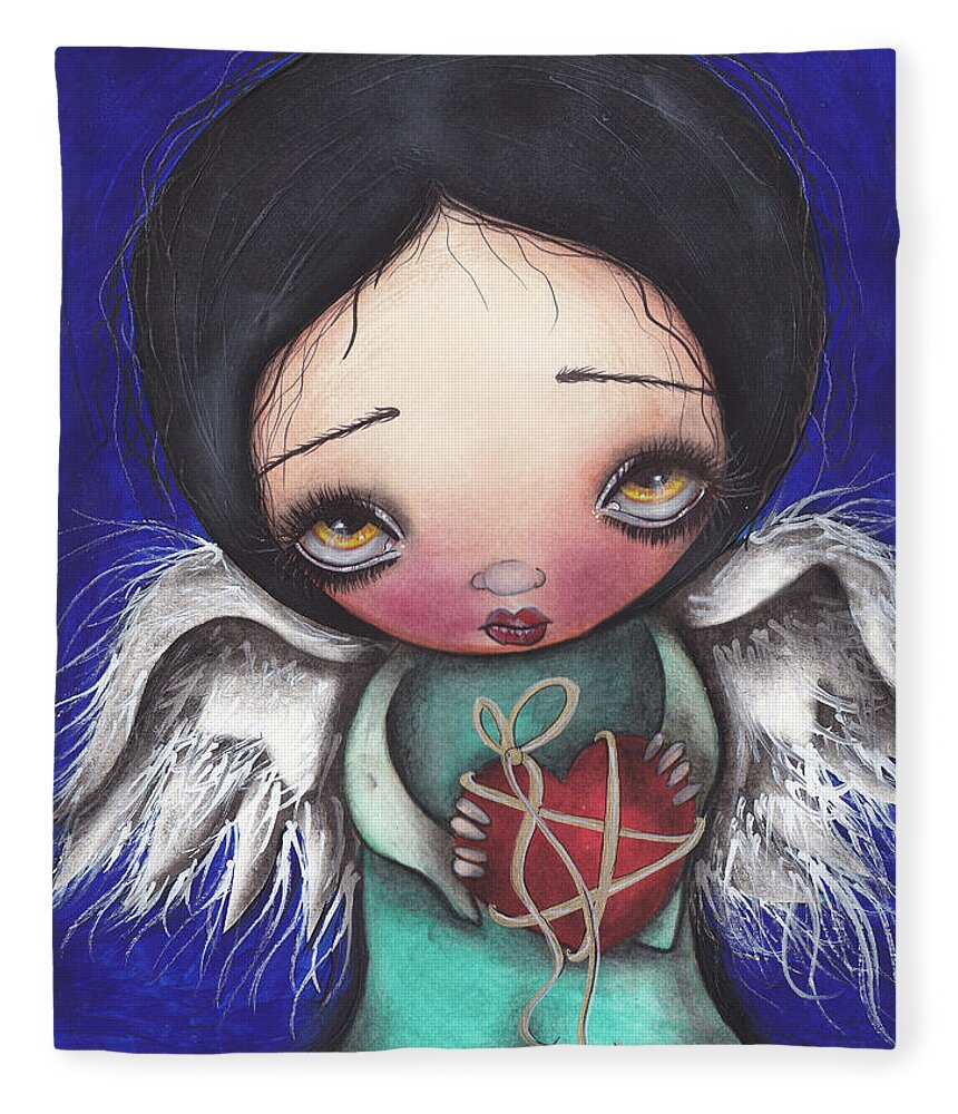 Angel Fleece Blanket featuring the painting Angel with Heart by Abril Andrade