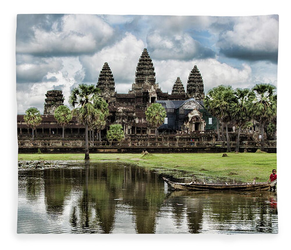 Angkor Wat Fleece Blanket featuring the photograph Angkor Wat Pano View by Chuck Kuhn