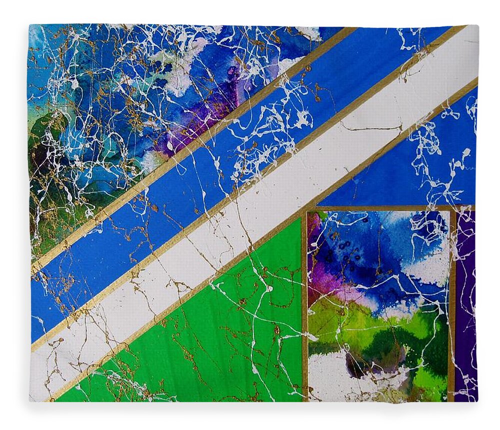 Mixed Media Fleece Blanket featuring the painting Angular Abstract in Blue by Louise Adams