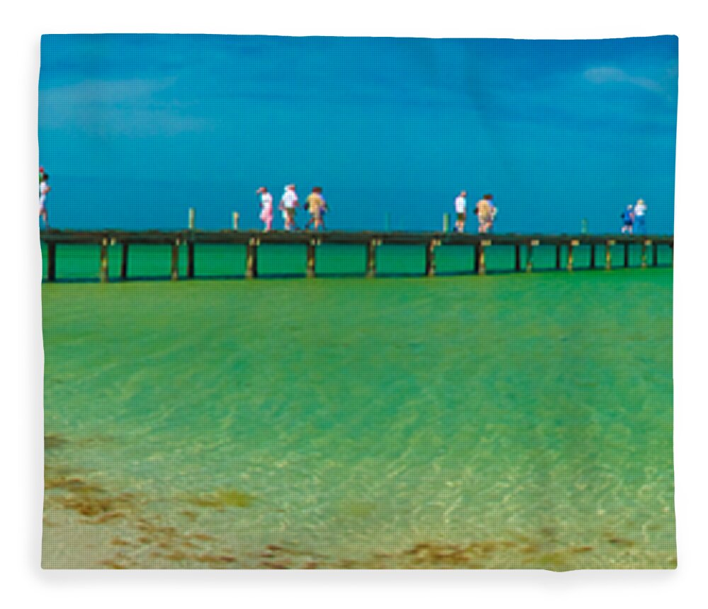 Island Fleece Blanket featuring the photograph Anna Maria Island Historic City Pier Panorama by Rolf Bertram
