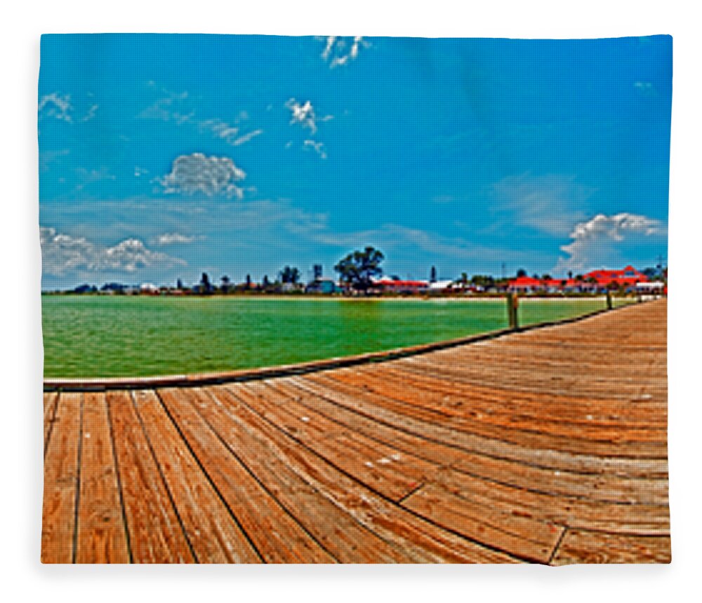 Panorama Fleece Blanket featuring the photograph Anna Maria Island seen from the Historic City Pier Panorama by Rolf Bertram