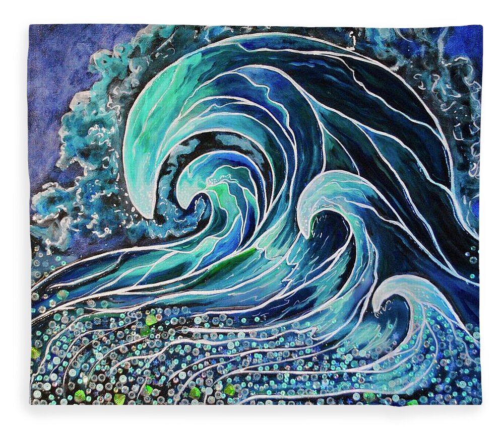 Waves Fleece Blanket featuring the painting Another Cool Wave by Patricia Arroyo