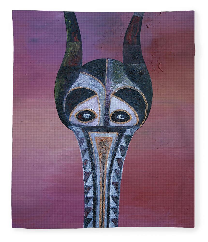 Antelop Mask Fleece Blanket featuring the painting Antelop Mask by Obi-Tabot Tabe