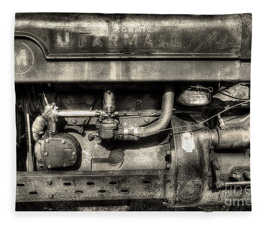 Tractor Engine Fleece Blanket featuring the photograph Antique Farmall Engine by Mike Eingle