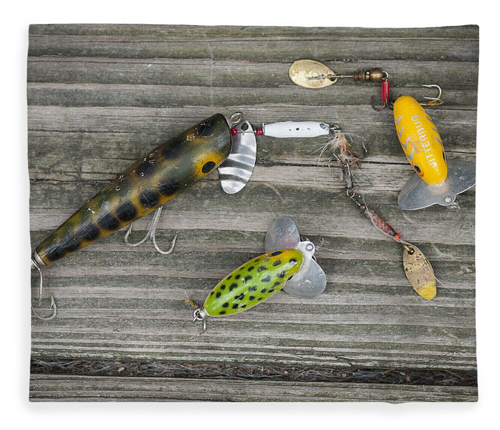 Antique Fleece Blanket featuring the photograph Antique fishing lures by Brian Green