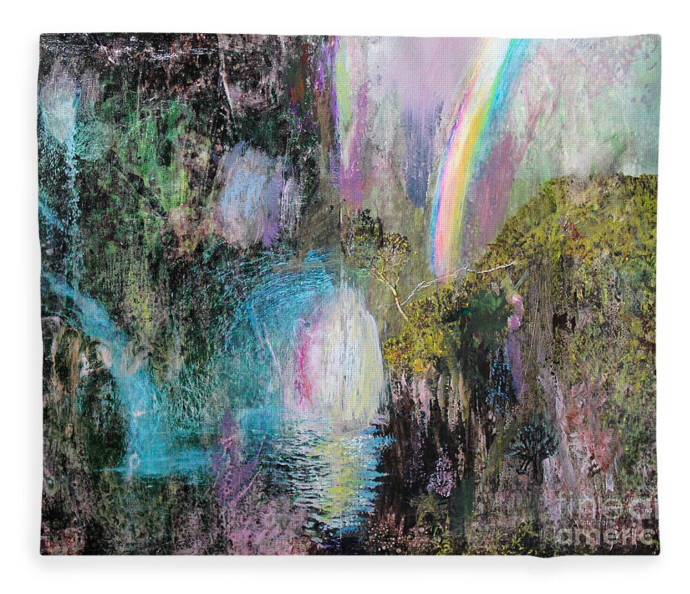 Rainbow Fleece Blanket featuring the painting Antique Landscape with Rainbow by Anne Cameron Cutri