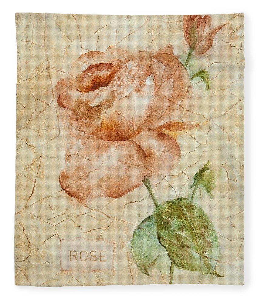 Rose Fleece Blanket featuring the painting Antique Rose by Debbie Lewis