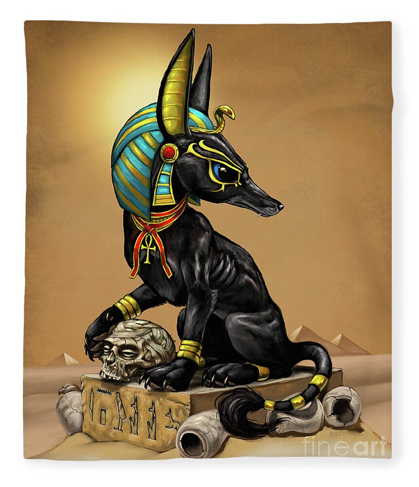Anubis Fleece Blanket featuring the digital art Anubis Egyptian God by Stanley Morrison