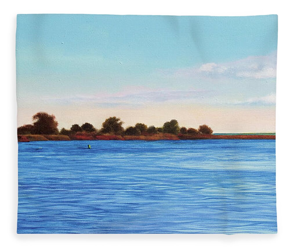 Gulf Of Mexico Fleece Blanket featuring the painting Apalachicola Bay Autumn Morning by Paul Gaj