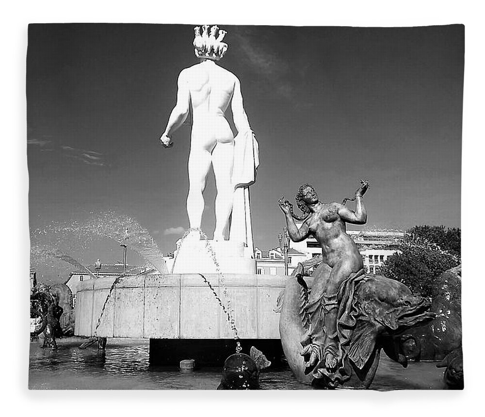 Apollo Fontain Fleece Blanket featuring the photograph Apollo at Fontaine du Soleil, Nizza, France by Monique Wegmueller
