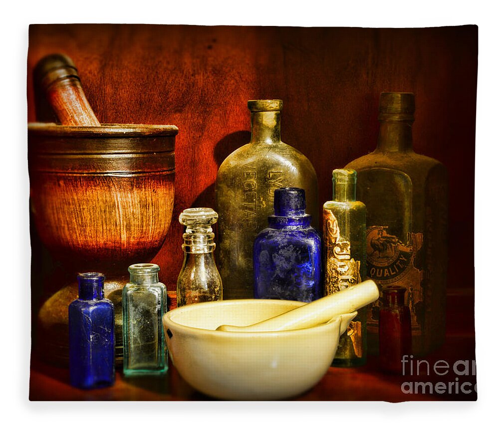 Paul Ward Fleece Blanket featuring the photograph Apothecary - Tools of the Pharmacist by Paul Ward