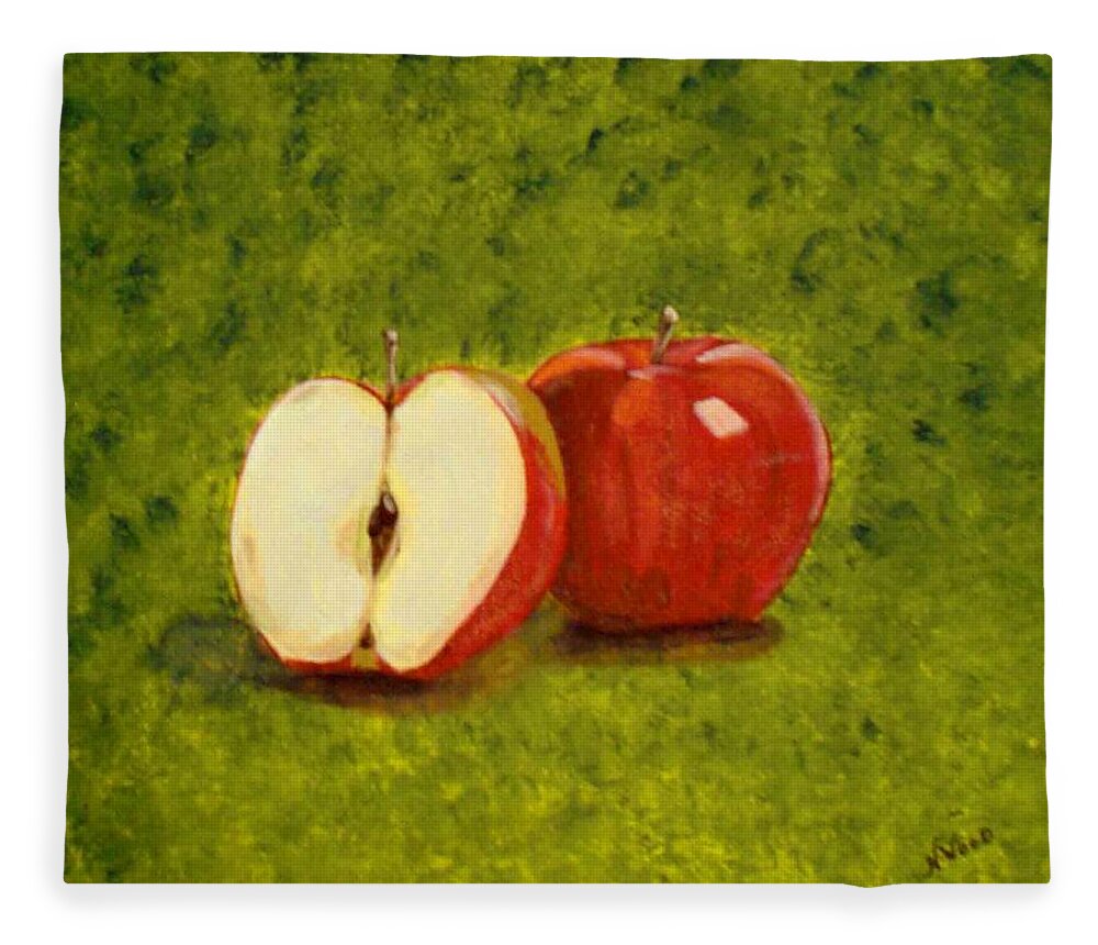Apple Fleece Blanket featuring the painting Apple and a Half by Nancy Sisco
