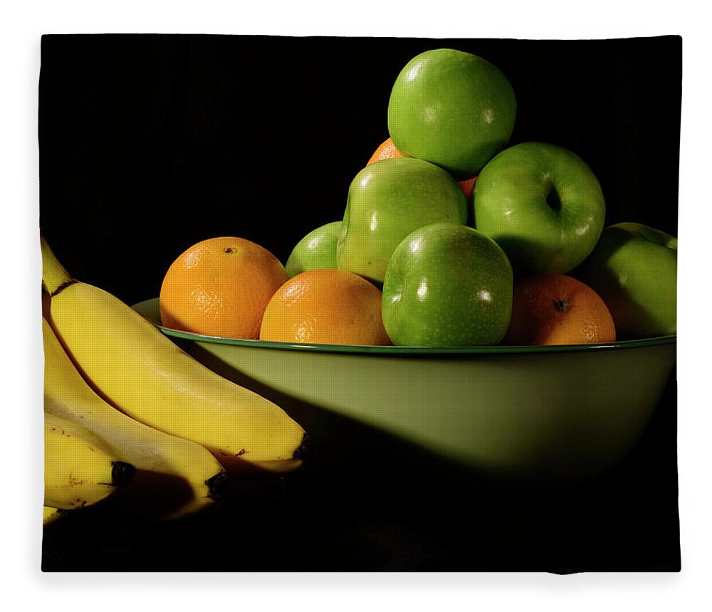 Fruit Fleece Blanket featuring the photograph Apples, Oranges and Bananas 3 by Angie Tirado