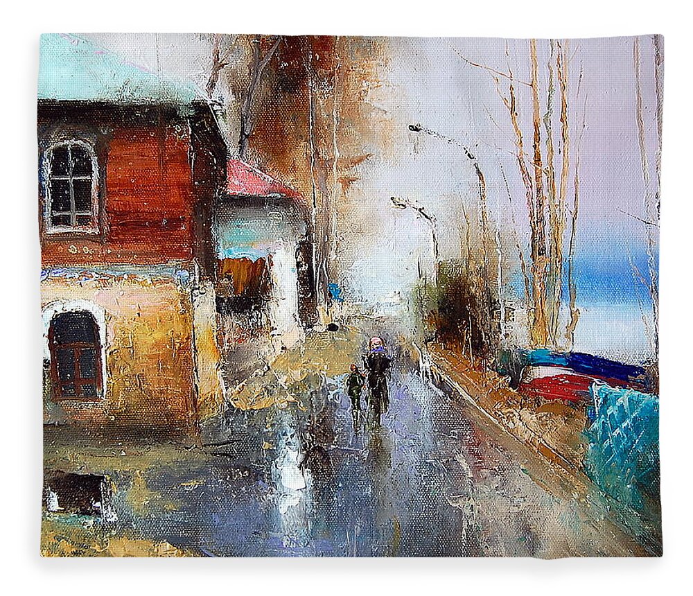 Russian Artists New Wave Fleece Blanket featuring the painting April. The River Volga by Igor Medvedev