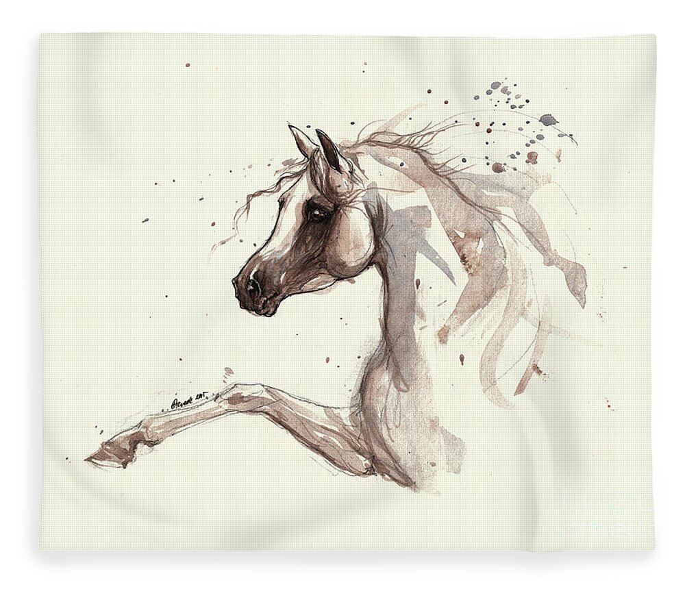 Horse Fleece Blanket featuring the painting Arabian Horse 2015 01 02 Gg by Ang El