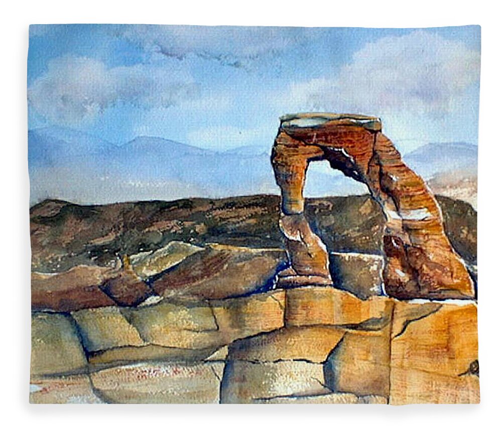 Arches National Park Fleece Blanket featuring the painting Arches National Park by Debbie Lewis