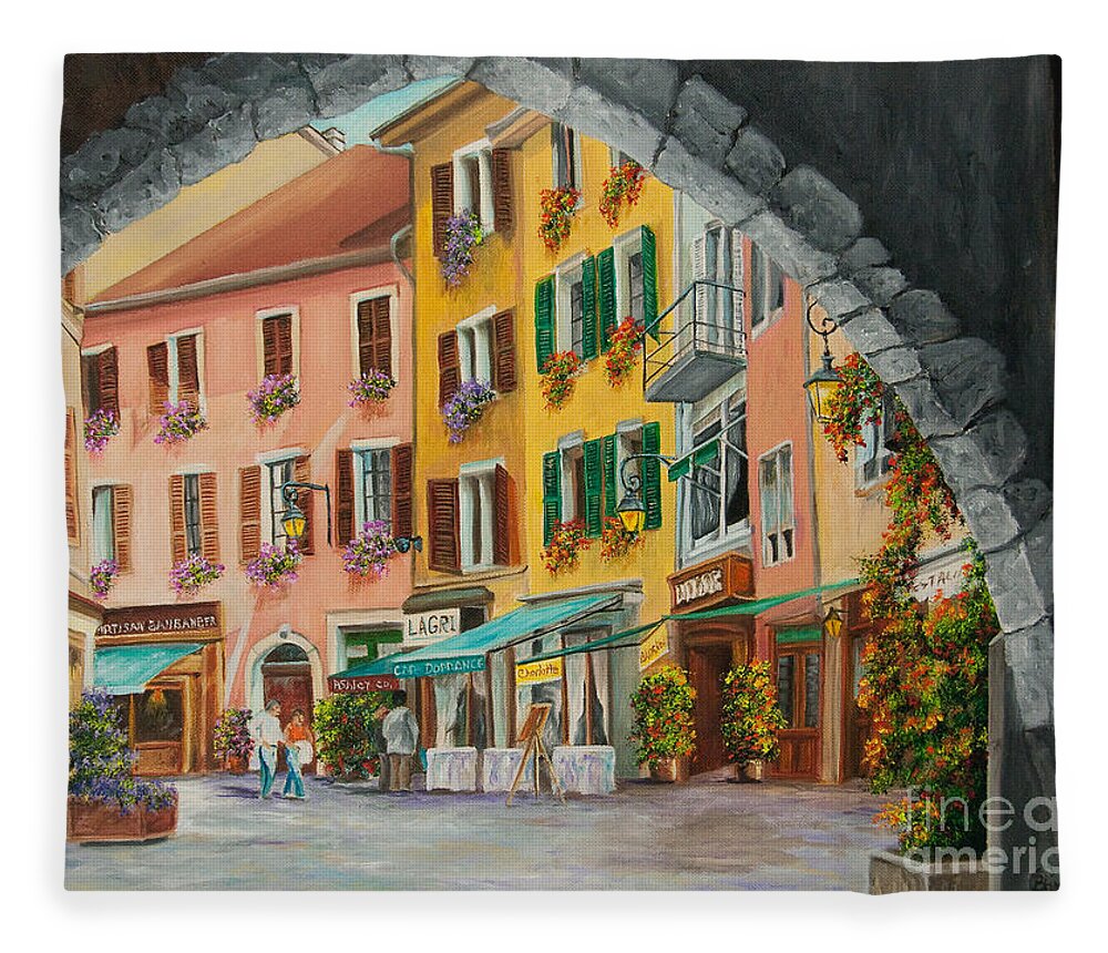 Annecy France Art Fleece Blanket featuring the painting Archway To Annecy's Side Streets by Charlotte Blanchard
