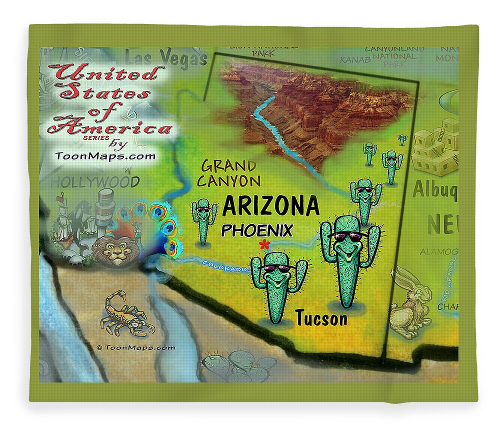 Arizona Fleece Blanket featuring the digital art Arizona Fun Map by Kevin Middleton