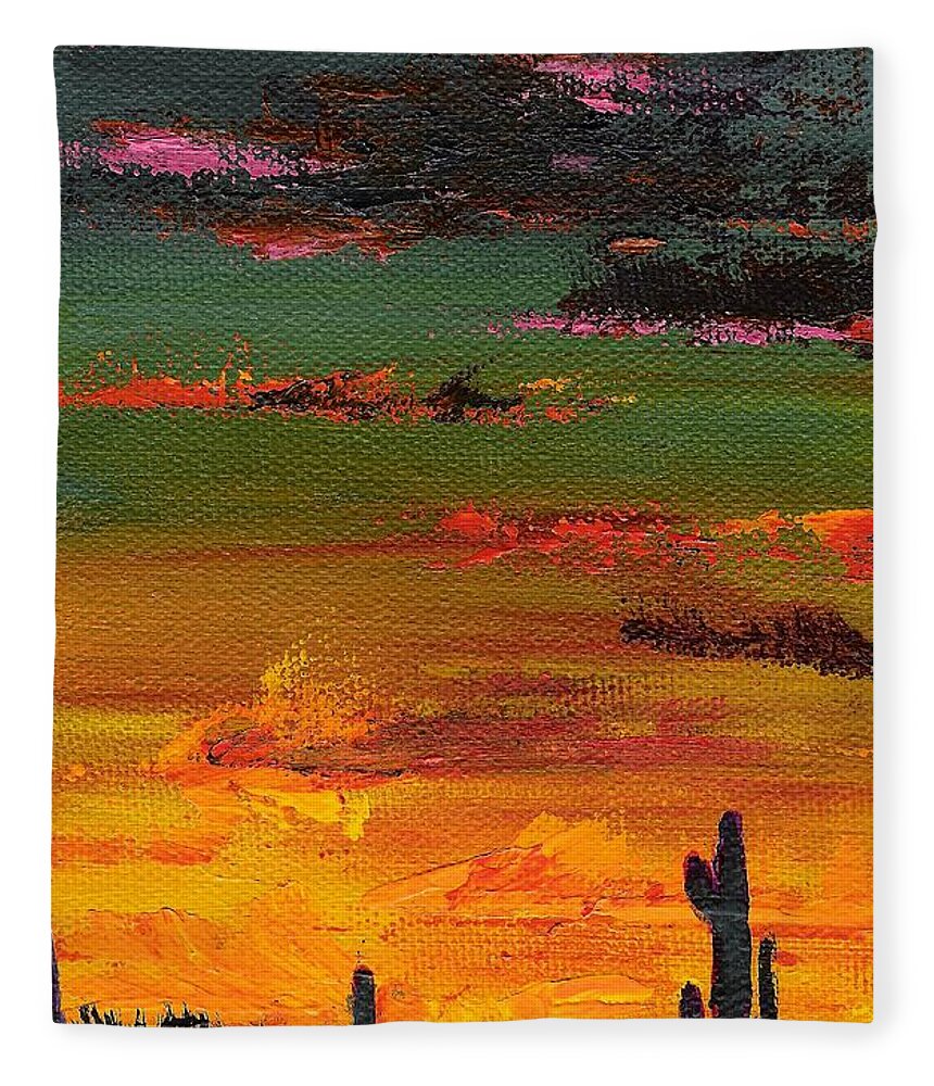 Sunset Fleece Blanket featuring the painting Arizona Sunset by Frances Marino