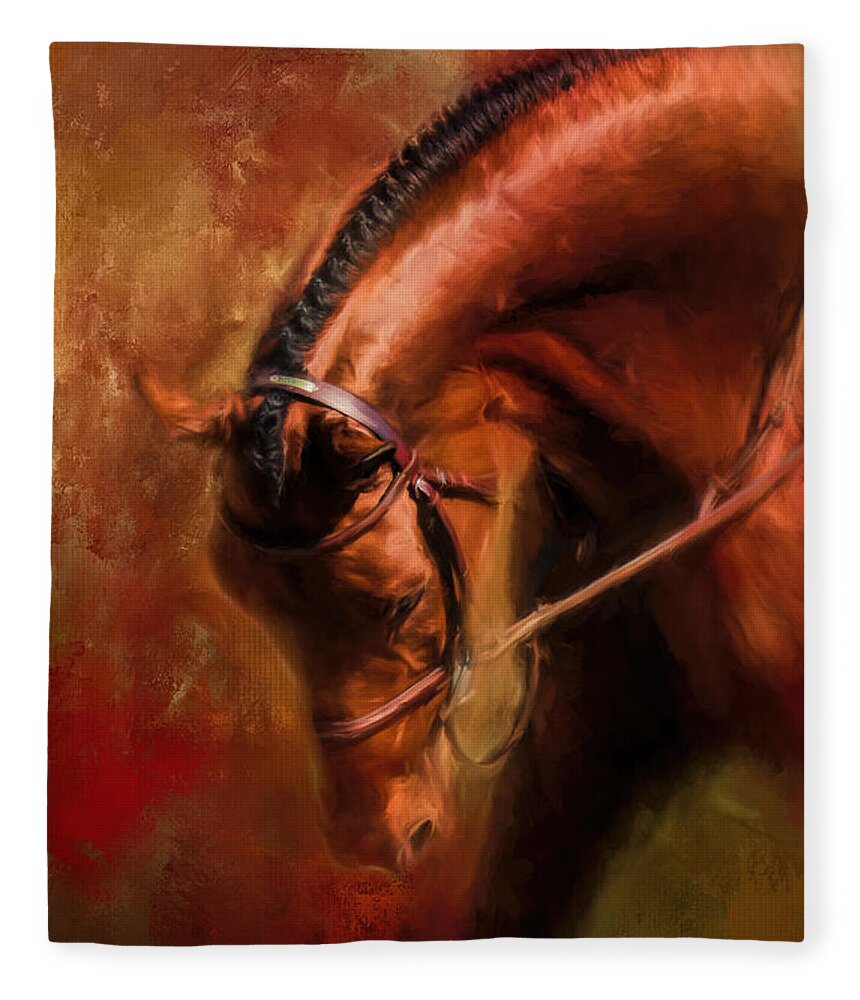 Jai Johnson Fleece Blanket featuring the painting Around The First Turn Equestrian Art by Jai Johnson