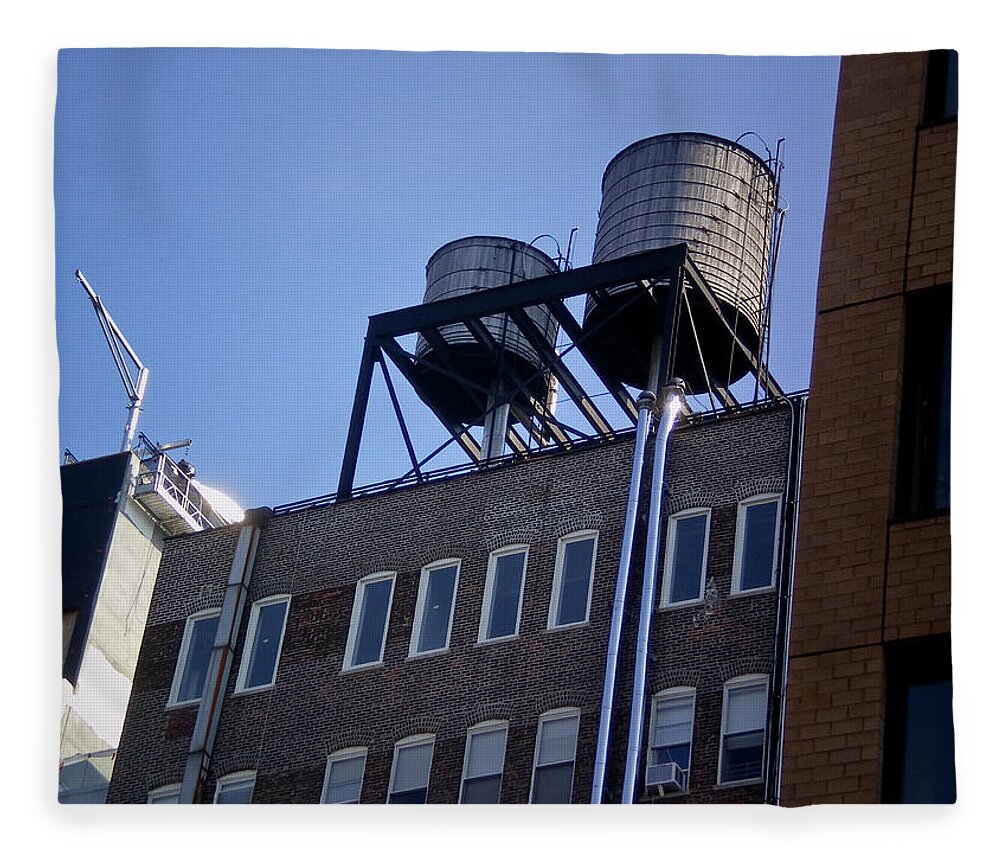 New York Nyc Ny Brian Water Towers Building Buildings Windows Window Coblitz Brick Fleece Blanket featuring the photograph Art District in NYC looking up by David Coblitz