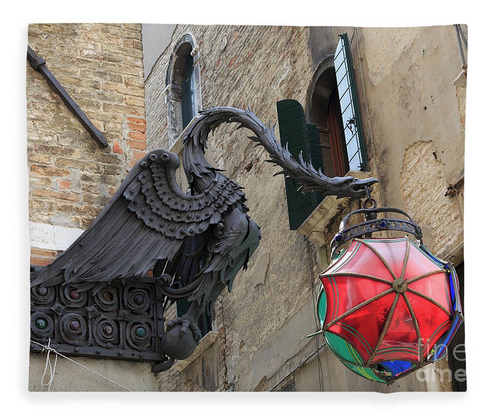 Marforio Fleece Blanket featuring the photograph Art Nouveau dragon in Marzaria Venice Italy by Louise Heusinkveld