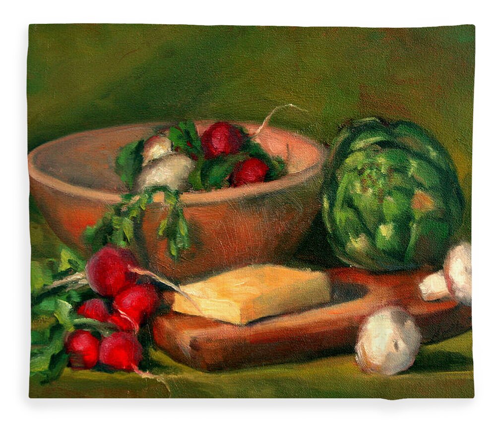 Still Life Fleece Blanket featuring the painting Artichoke and Radishes by Athena Mantle