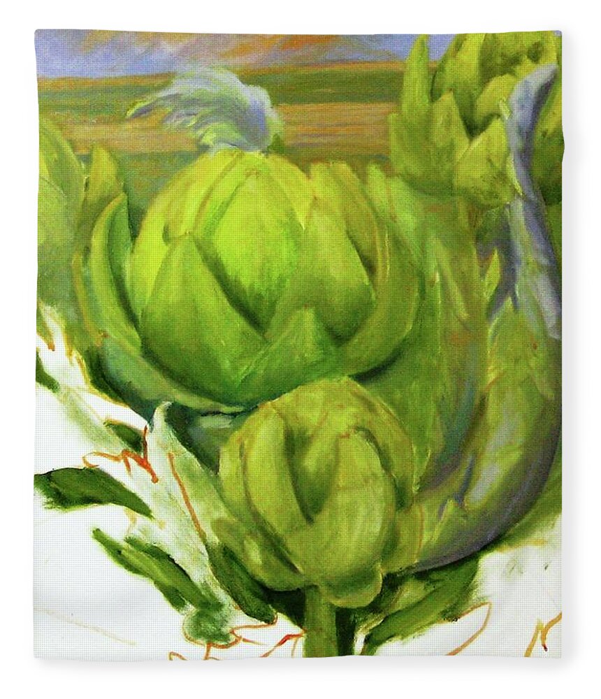 Farming Fleece Blanket featuring the painting Artichoke unfinished by Maria Hunt