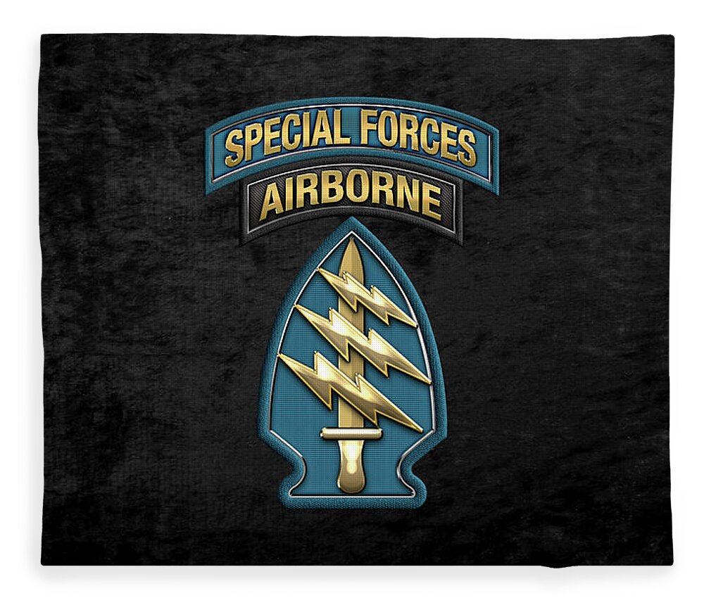 'military Insignia & Heraldry' Collection By Serge Averbukh Fleece Blanket featuring the digital art U. S. Army Special Forces - Green Berets S S I over Black Velvet by Serge Averbukh