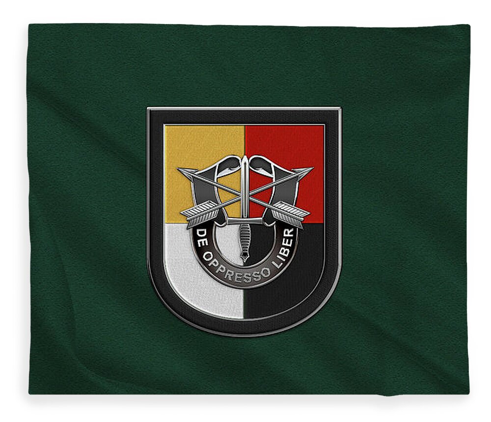 'u.s. Army Special Forces' Collection By Serge Averbukh Fleece Blanket featuring the digital art U. S. Army 3rd Special Forces Group - 3 S F G Beret Flash over Green Beret Felt by Serge Averbukh