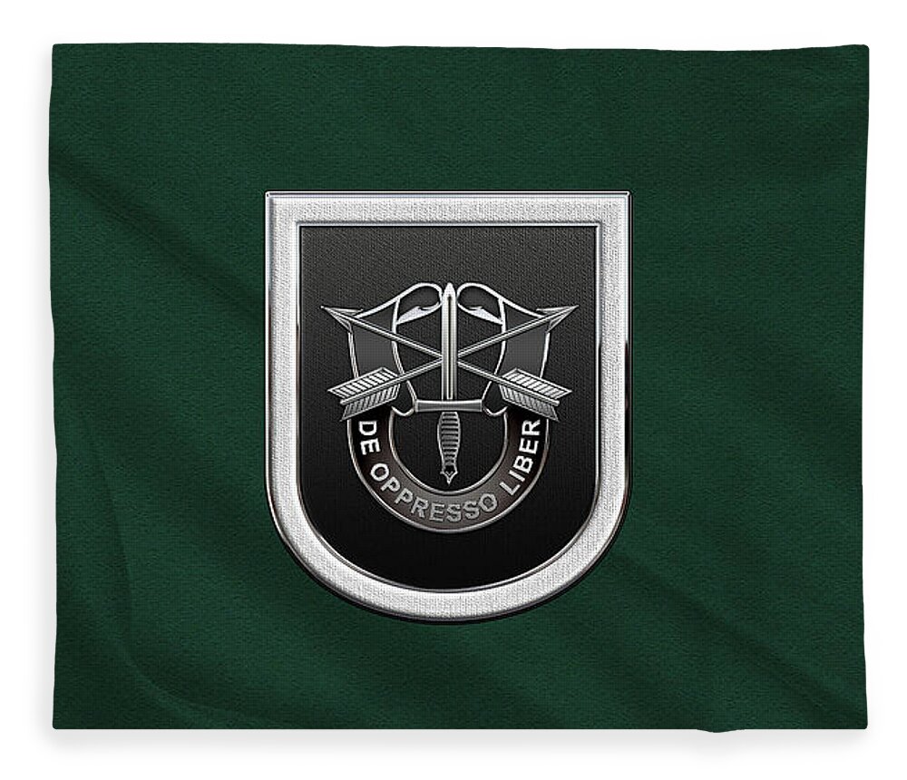 'u.s. Army Special Forces' Collection By Serge Averbukh Fleece Blanket featuring the digital art U. S. Army 5th Special Forces Group - 5 S F G Beret Flash over Green Beret Felt by Serge Averbukh