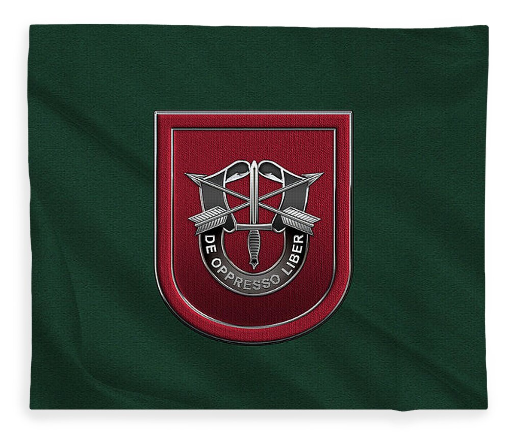 'u.s. Army Special Forces' Collection By Serge Averbukh Fleece Blanket featuring the digital art U. S. Army 7th Special Forces Group - 7 S F G Beret Flash over Green Beret Felt by Serge Averbukh
