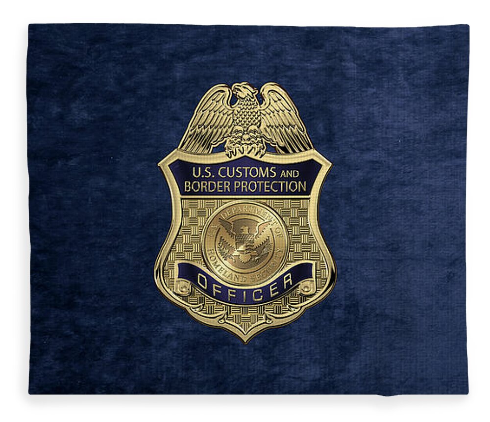 'law Enforcement Insignia & Heraldry' Collection By Serge Averbukh Fleece Blanket featuring the digital art U. S. Customs and Border Protection - C B P Officer Badge over Blue Velvet by Serge Averbukh