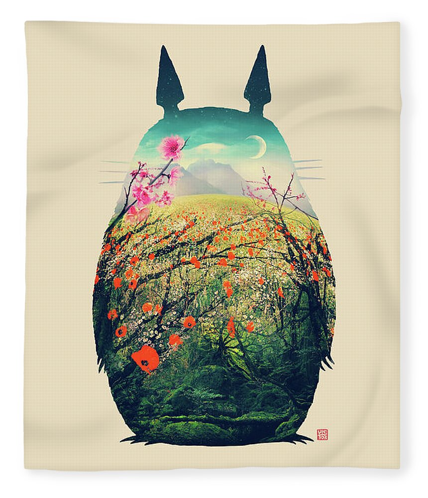 Totoro Fleece Blanket featuring the digital art Forest Dream by Victor Vercesi